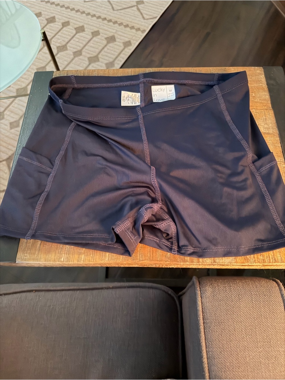 Lucky in Love Dark Navy Performance Bike Shorts with Side Pockets